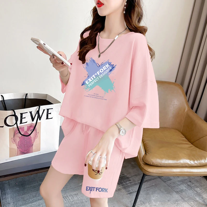 Set di abbigliamento sportivo da corsa fitn estivo da donna taglie forti in misto cotone in due pezzi Comodo completo preferito