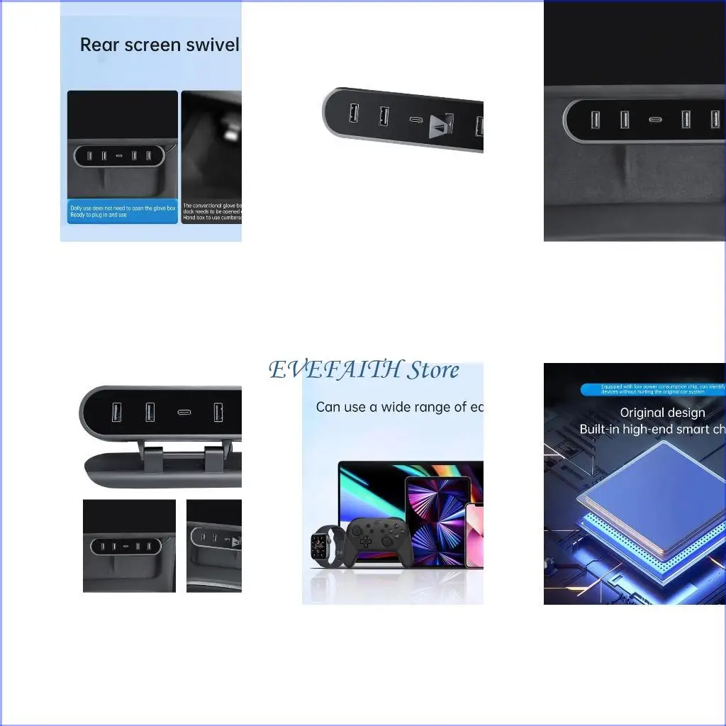 

124B Center Console USB Hub Port for Car 3/Y Docking Station Data Transfer Adapter