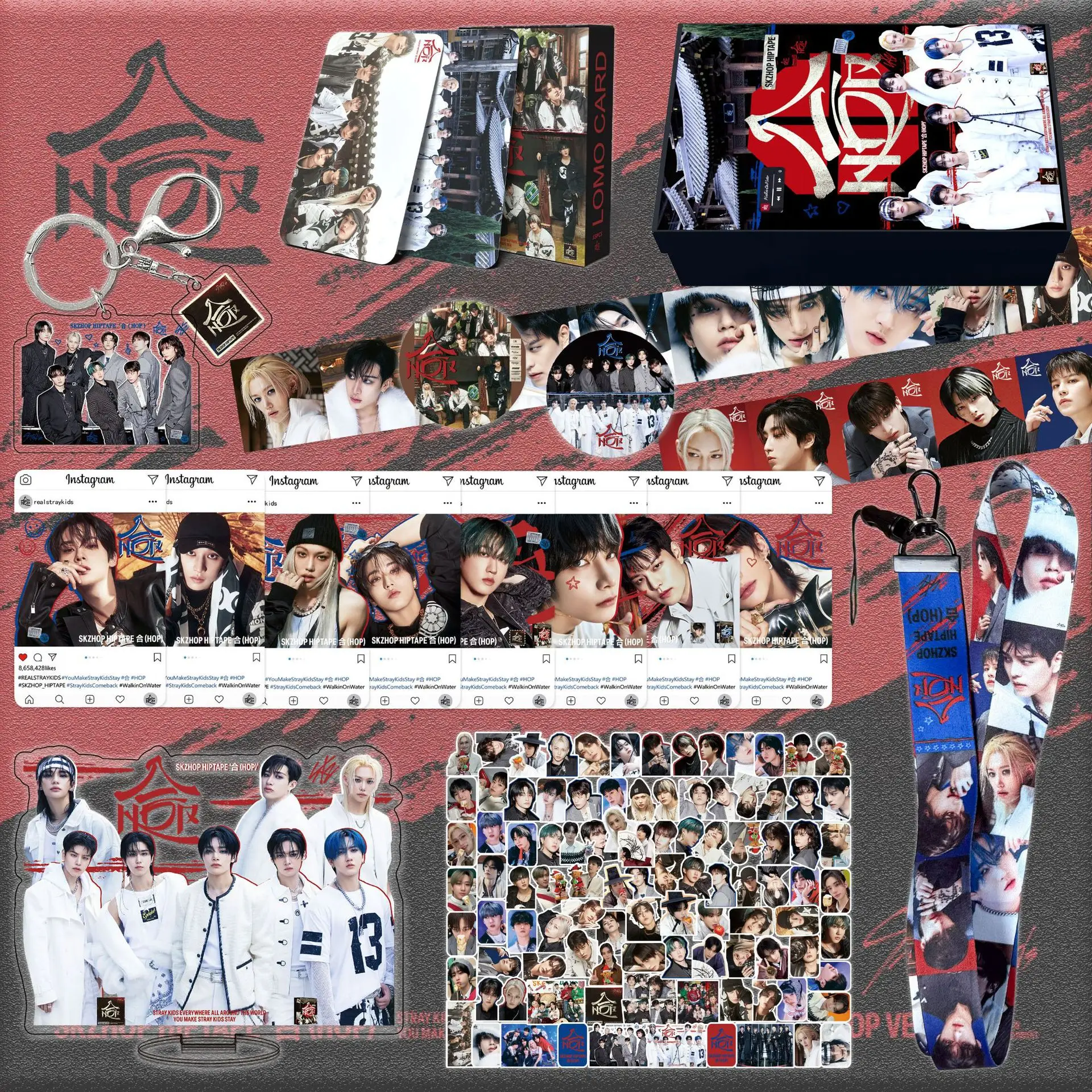 

StrayKids Men's Band Star Gift Box New Album SKZOO Peripheral Star Standing Label Stickers Small Card Hanging Rope Set