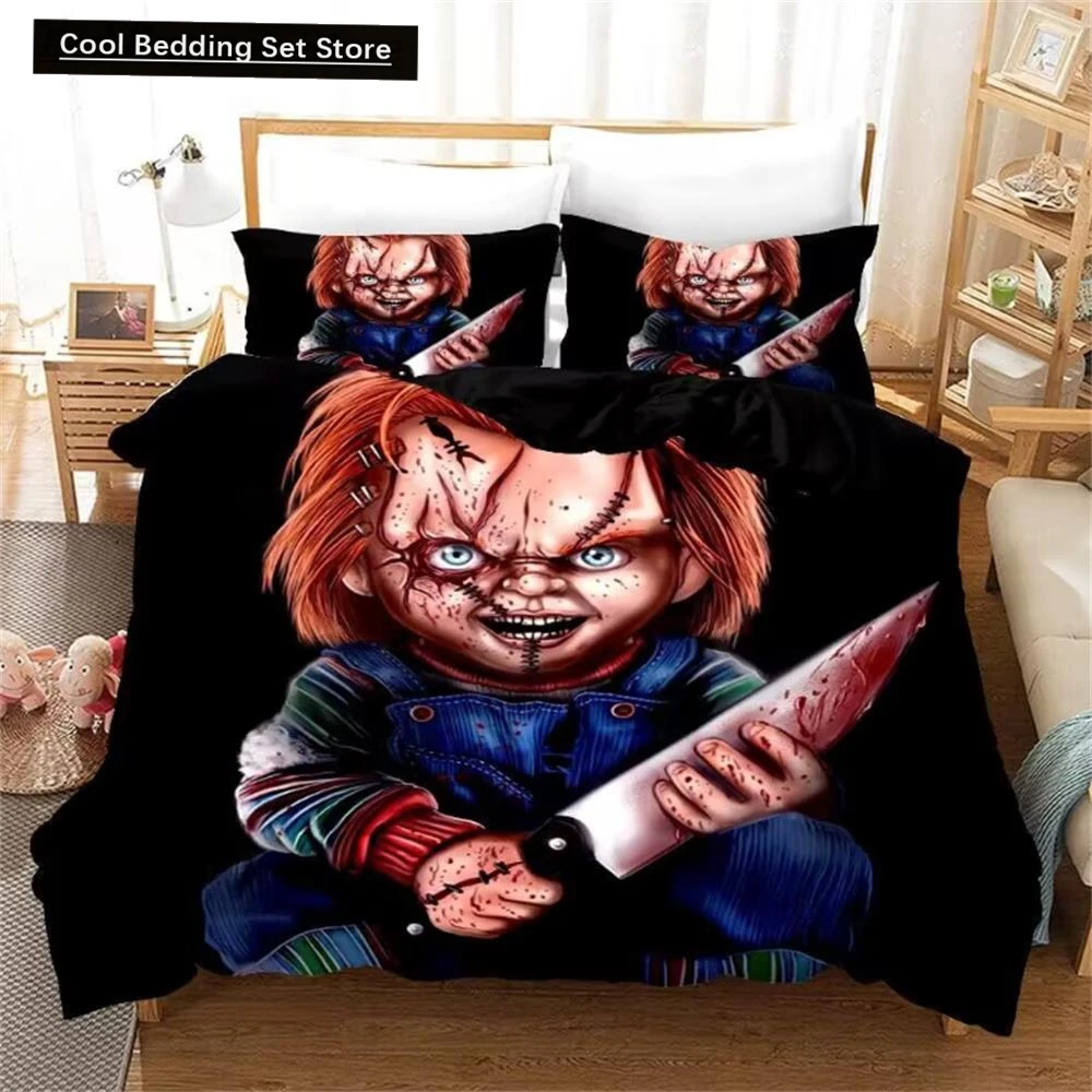 

Puppet Horror Doll Bedding Set 3D Printed Duvet Covers Sets With Pillowcases Child of Play Moive Character Chucky Doll Bed Linen