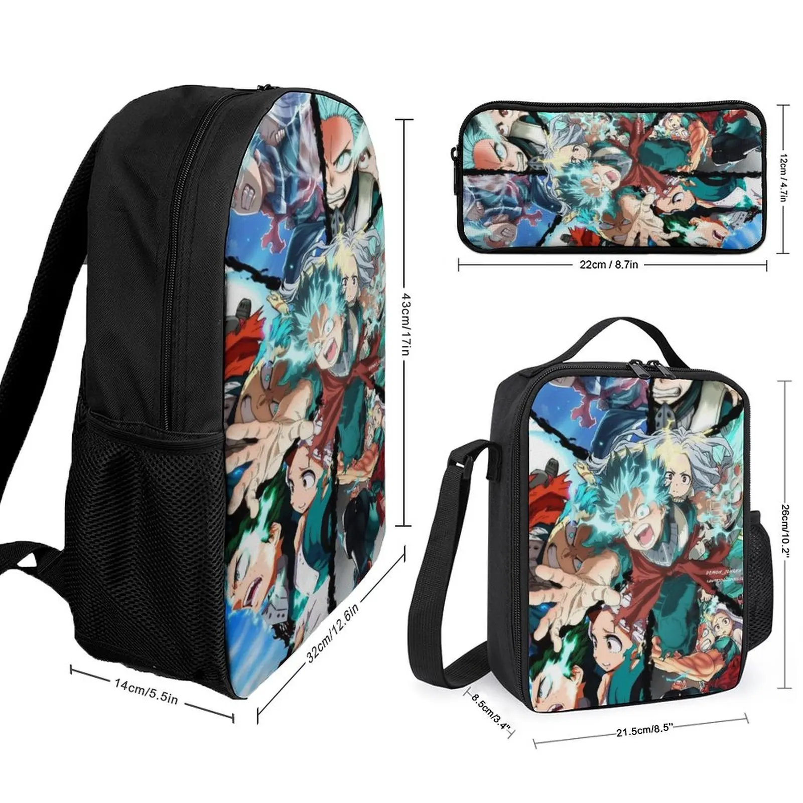 Mochila escolar personalizada, regalo sorpresa de la temporada de regreso a la escuela para niños y niñas, bolsa de comida, bolsa para bolígrafos, Anime Hero, impresión 3d, 3 piezas