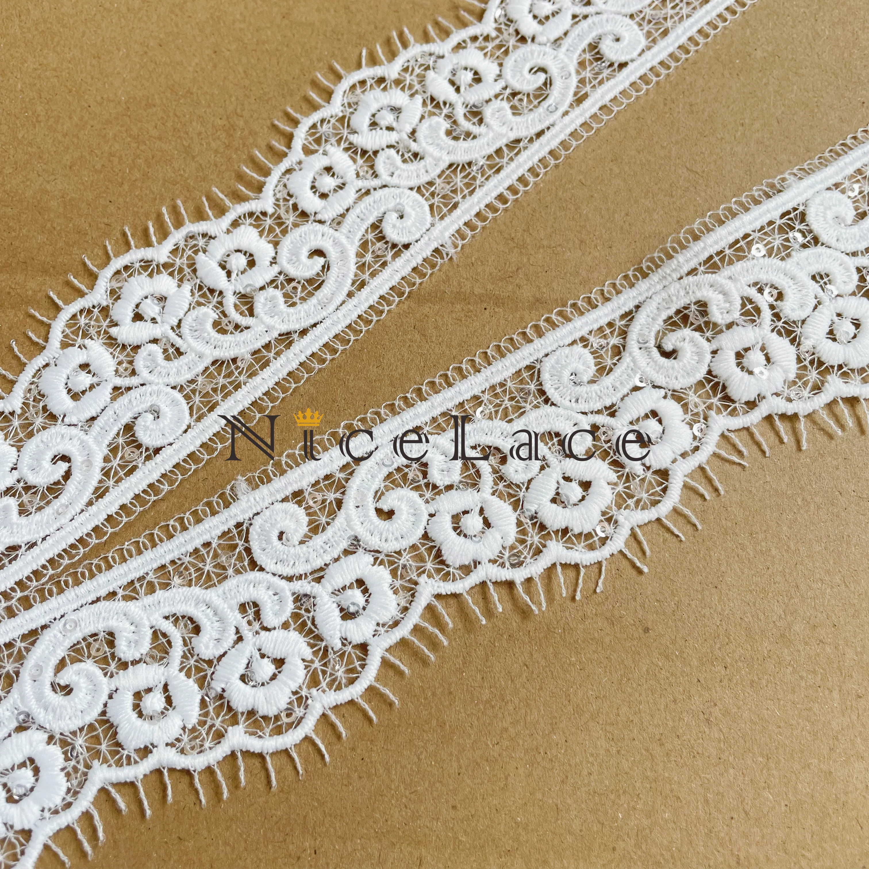 

Shine Sequins Flower Lace Border, Guipure Trimming for Bridal Head Veils, Garments, Sew Accessories, 1Yard, Free Shipping