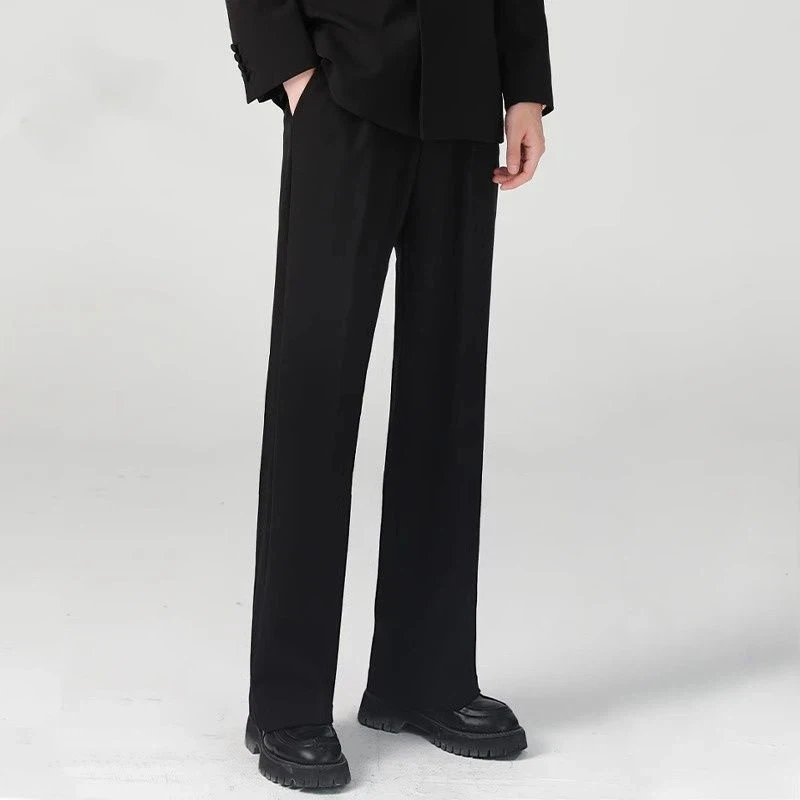 

Мужские черные брюки с широкими штанинами, классические и повседневные, с высокой талией, свободного кроя, однотонные, для офиса и на каждый день