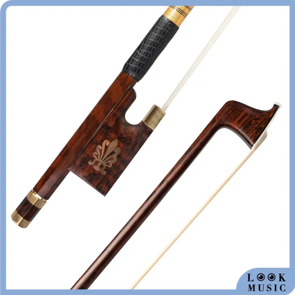 LOOK Master Selected Snakewood 4/4 Violin Bow W/Peacock Inlay Snakewood Frog Fast Response Professional Performance Level