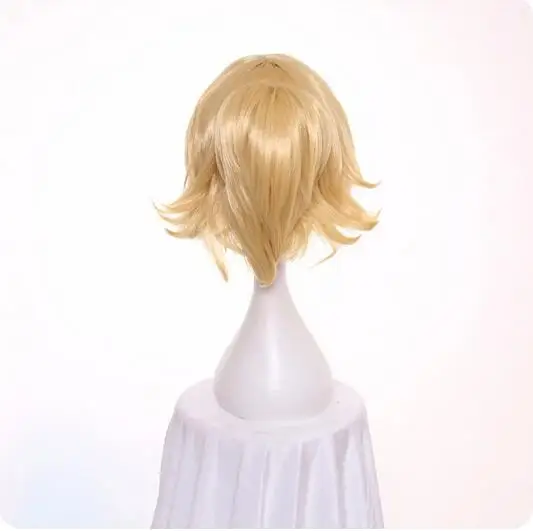 Parrucca Cosplay per capelli sintetici corti dorati da 35cm con coda di cavallo con Chip