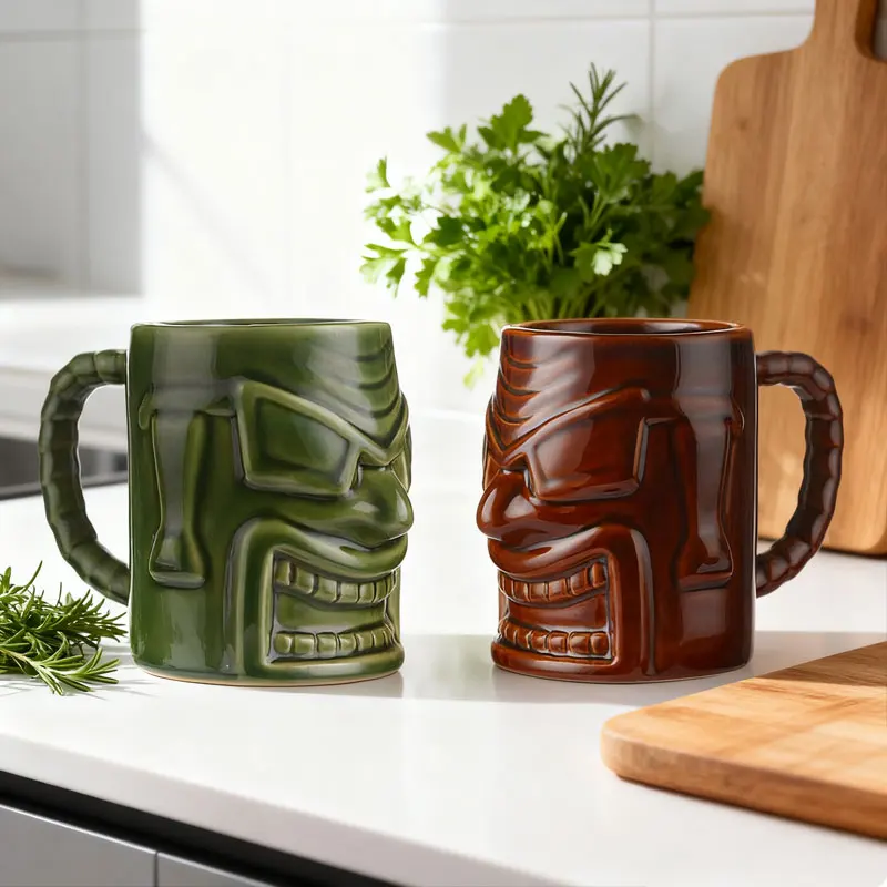 Ceramic Tiki Mug Tiki Drinking Cup Exotic Zombie Cocktail Cup Tumblers Tiki Bar Professional Hawaiian Halloween Party Barware
