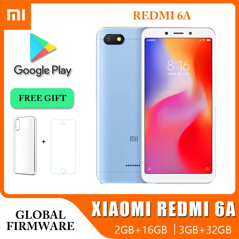 Smartphone Original Xiaomi Redmi 6A 3GB 32GB Venta al por mayor El teléfono móvil Xiaomi más barato desbloqueado Android Google Play Global Frimware