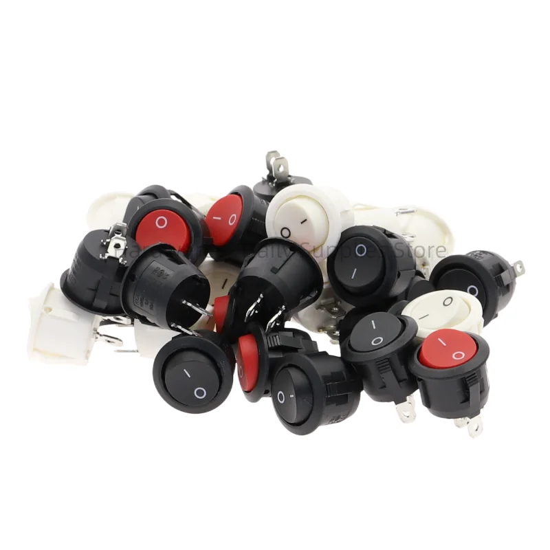 6 Buah Sakelar Rocker Bundar Diameter 20Mm Hitam Mini Bundar Hitam Putih Merah 2 Pin Sakelar Rocker ON-OFF KCD1-105