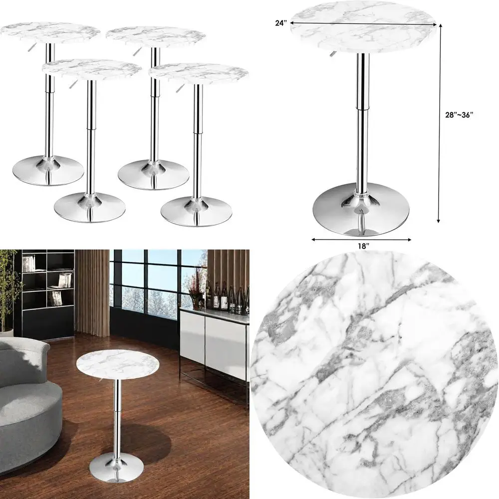 Set van 4 witte draaibare bartafels met verstelbare hoogte voor thuis- en keukengebruik