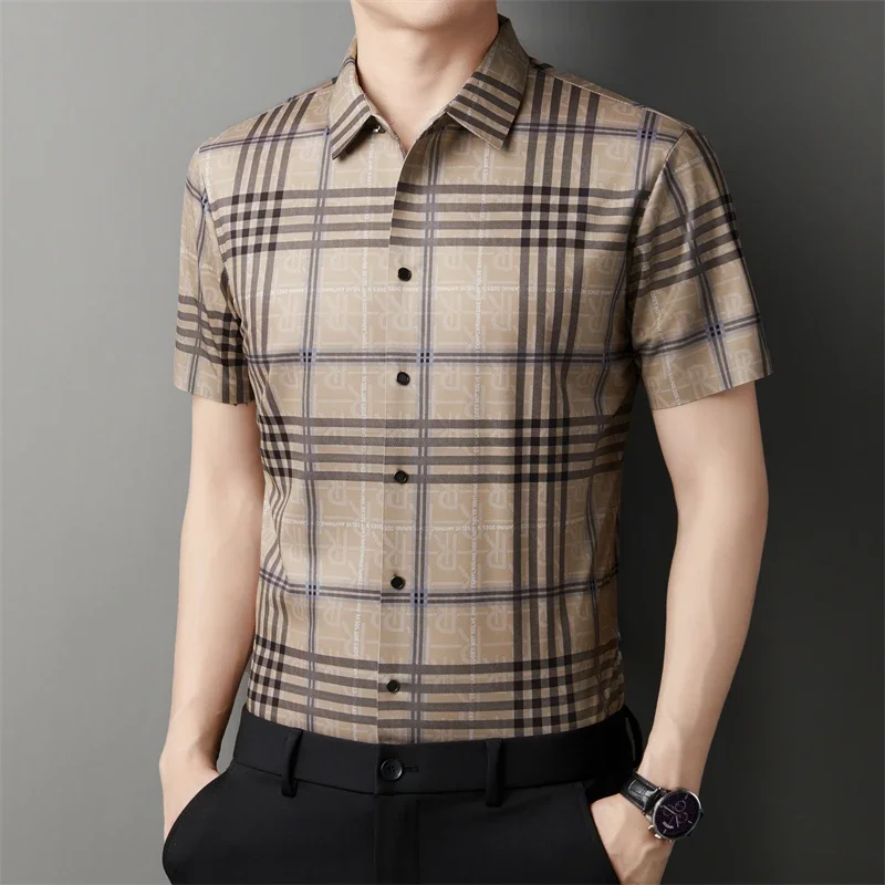 2024 Summer New Men\'s Business Casual Printed Short Sleeved Shirt Fashion Comfortable Wrinkle Resistant Top