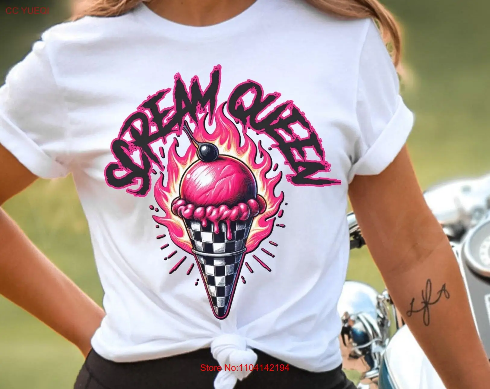 Ice Scream Queen T Shirt Hot Ghoul Summer Pastel Goth Cream Cute Horror Birthday s Party Checkered Cone