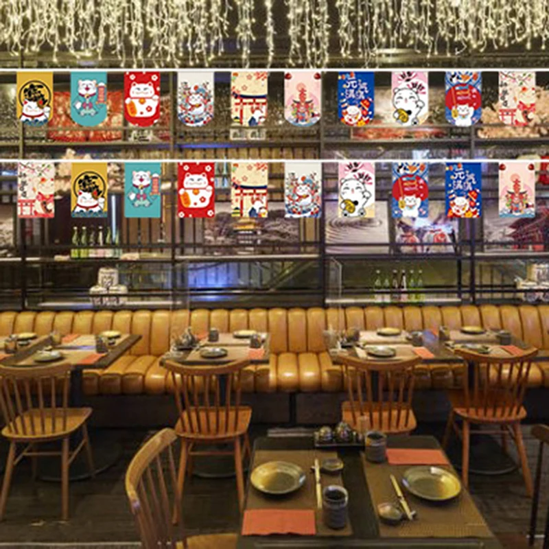 Japanischer Glückskatzen-Wimpelkranz für Sushi-Restaurants, Izakaya, Geburtstage und Hochzeiten