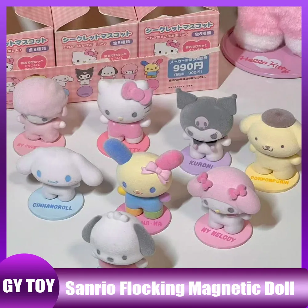 New Sanrio Flocking Magnetic Doll Modeling Ornament Kitty Melody Kuromi Usahana Dopamine Plaid Anime Custom Model Toy Kids Gift