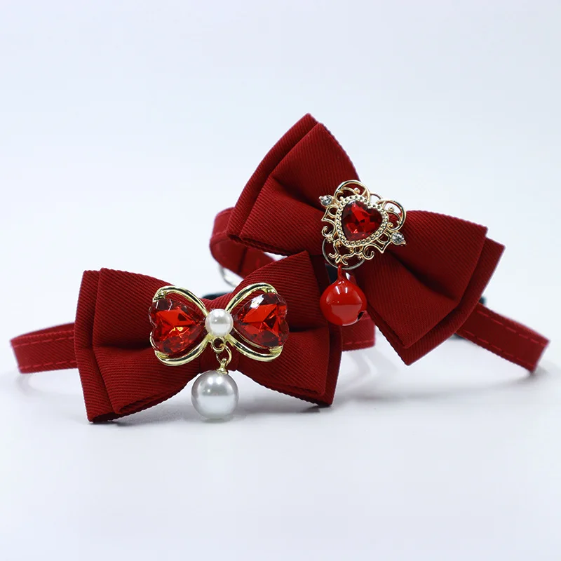 القوس الأحمر قابل للتعديل طوق القط، زهرة القلب قلادة طوق الحيوانات الأليفة، رائع الرجعية القط طوق، عيد الميلاد الزفاف الحيوانات الأليفة الملحقات