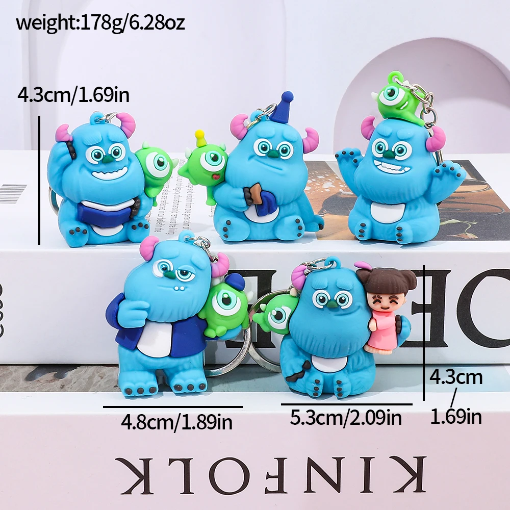 5PCS Cute Cartoon Disney Monsters University Mike James Keychain Car Bag Pendant Keyring Gift for Kids Friends Accessories Whole