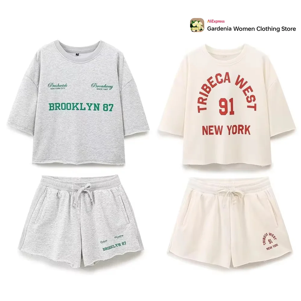High Street Women Plush Short Sets Comfy 2-Piece Set Outfits O-NECK Short Sleeve Tops Matching Mid Rise Elastic Waistband Shorts