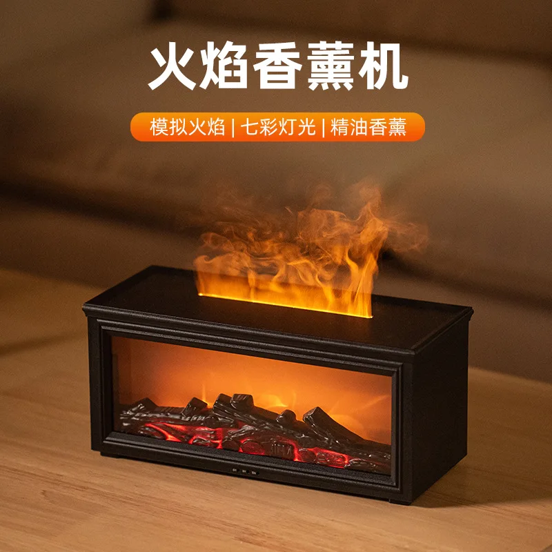 New Simulated 3D Fireplace Flame Aromatherapy Machine, Household Desktop Remote Control Charcoal Fireplace Humidifier