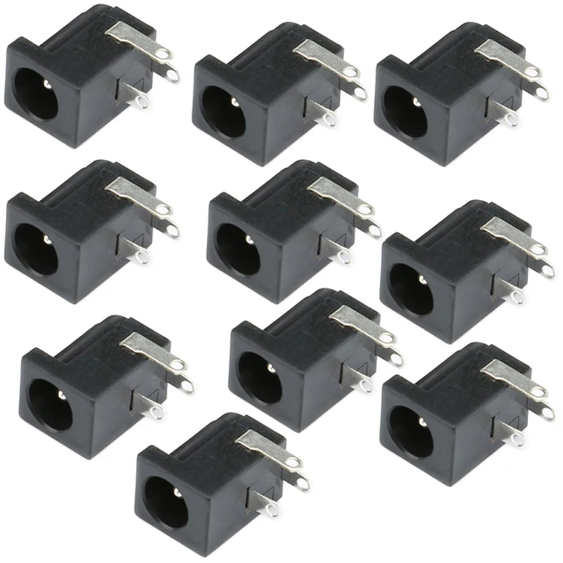 10Pcs DC-005 5.5x2.1mm Black DC Power Jack Socket DC Connectors Supply Barrel-Type Right Angle PCB Mount Terminal