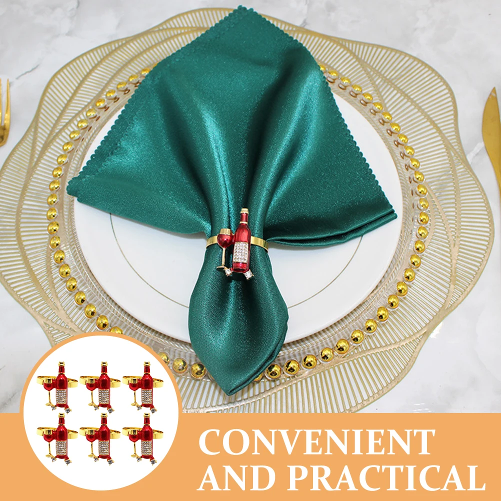 

6 Pcs Napkin Ring Set Reusable Serviette Buckle Decorative Accessories Zinc Alloy Material Easy Clean Storage Home Hotel Bar