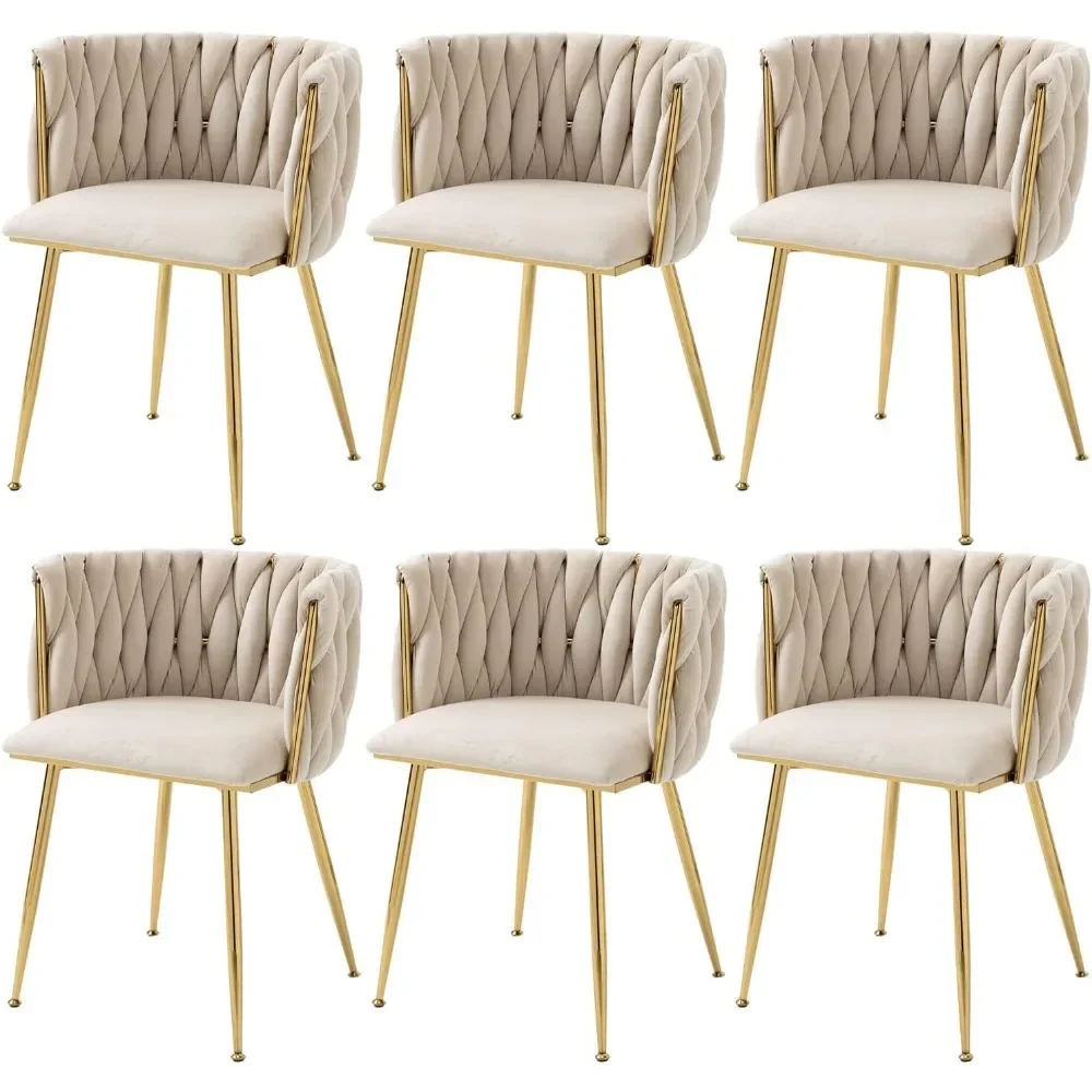 6 Piece Dining Chairs, Velvet Upholstered Dining Chairs with Metal Legs, for Living Room, Dining Room, Modern Accent Chairs