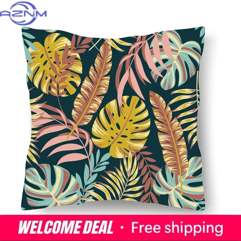 Tropical plant ins pillowcase short plush  mahogany car  bed cushion cover