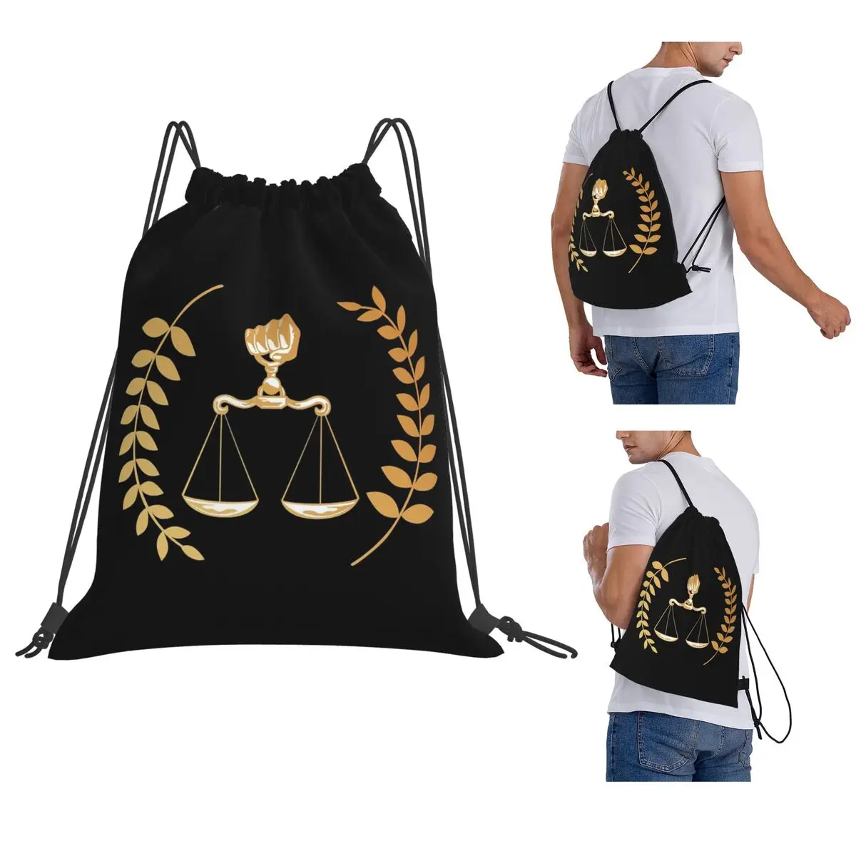 Gold Scales Of Justice Law Logo Lawyer Legal Party Backpacks Multi-function Drawstring Bags Storage Bag Book Bags Travel School