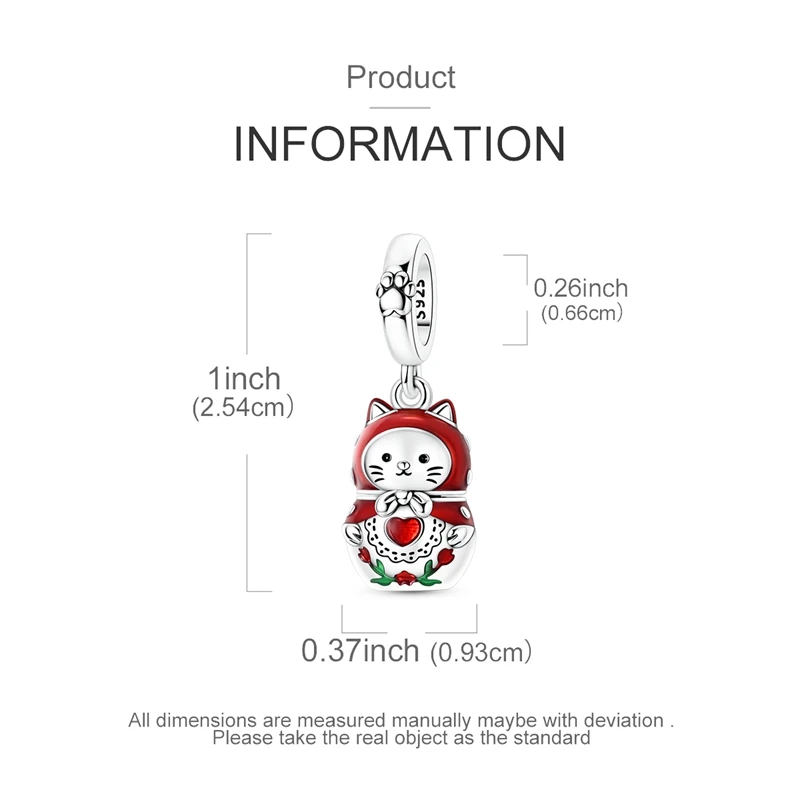 925 Sterling Silber Charms Perle CZ Zirkon Faltbare Katze Matroschka Anhänger Passend für Original Armband DIY Damen Schmuck Geschenk – Detail 4