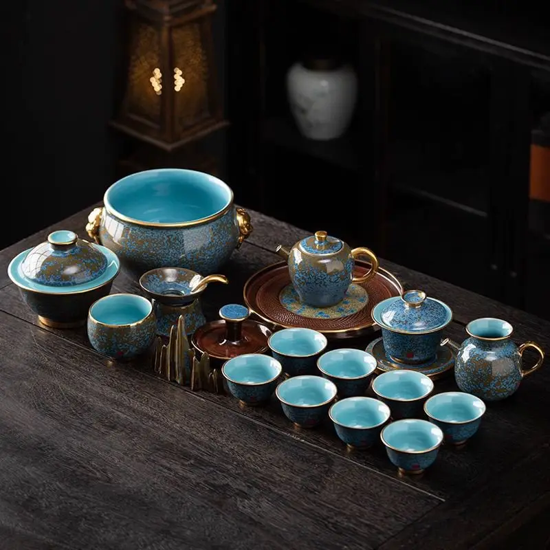 

A complete set of high-end kiln-changed ceramics Chinese Kung Fu office teapot set household gifts