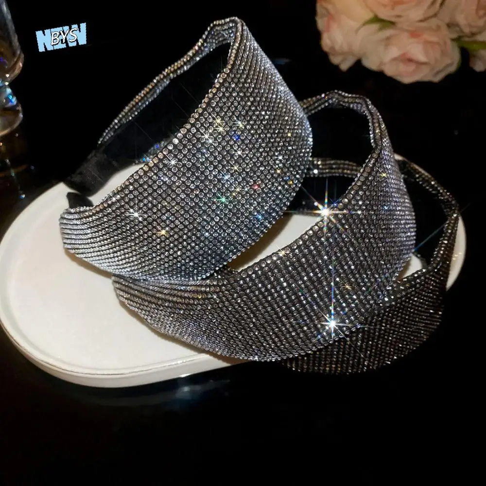 

Sweet Shiny Rhinestone Headband Headwear Retro Wide Edge Hairband Korean Style Face Wash Blingbling Hair Hoop Makeup
