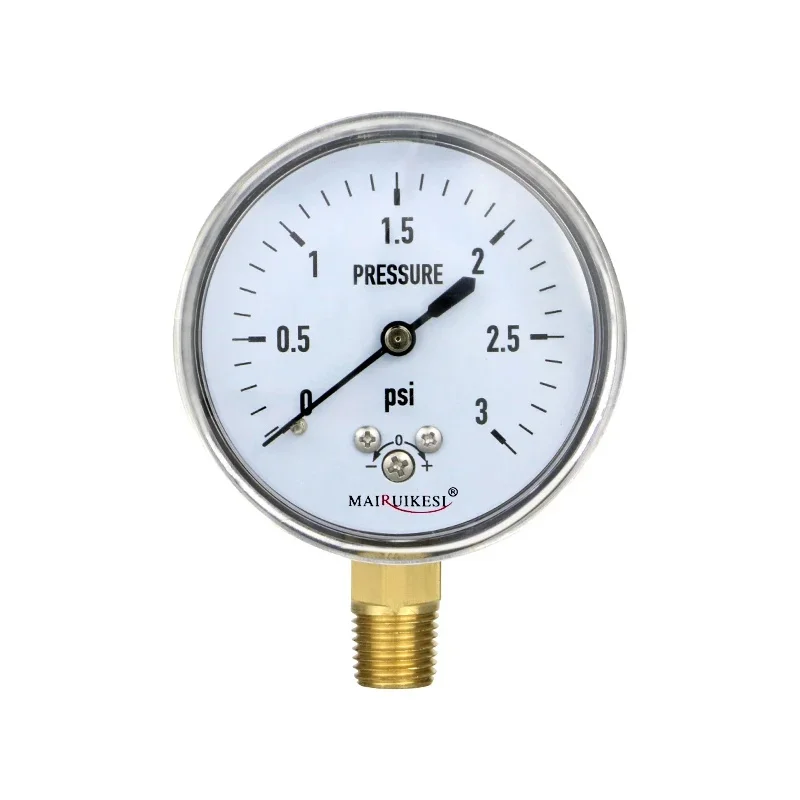 

Diaphragm Type Low Pressure Gauge, 0-5 Psi, 0-3 Psi, 2-1/2" Dial Size, 1/4" NPT Lower Mount, Adjustable Pressure Measurement
