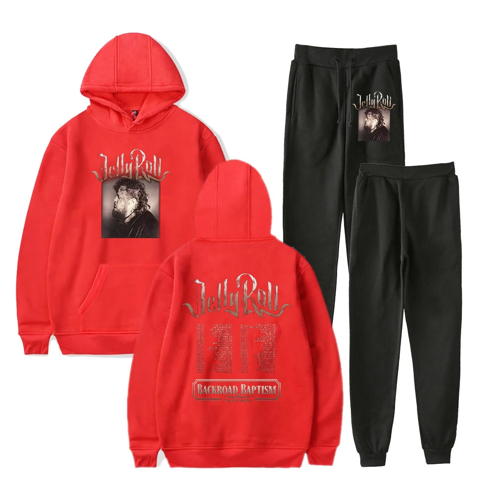 Jelly Roll Backroad Baptism Tour 2023 Profile Photo Hoodie Jogger Pants Two Piece Set Sweatshirts+Sweatpants Women Men's Set