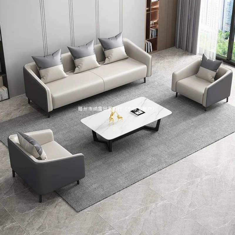 Office sofa, simple and modern coffee table combination, reception, rest for three people, small office sofa leather
