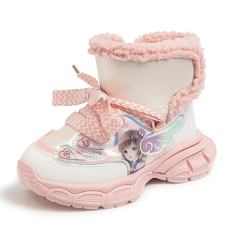 Winter Children Shoes Snow Boots Fashion Warm Outdoor Boots Plush Waterproof Non-Slip Girl Frozen Princess Shoes