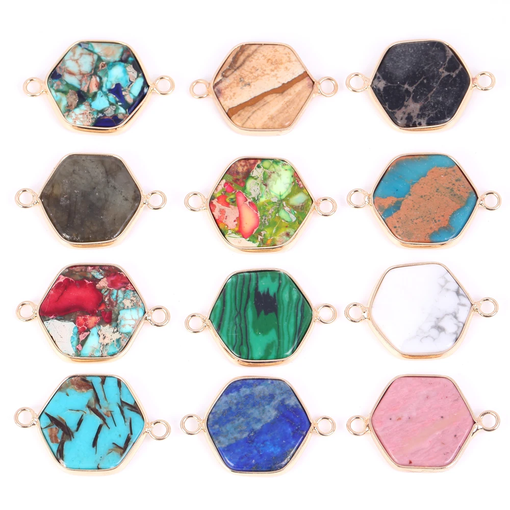 Natural Stone Pendants Hexagon Colorful Sea Sediment Pendants Charms For Jewelry Making Diy Crafts Necklace Handmade Accessories