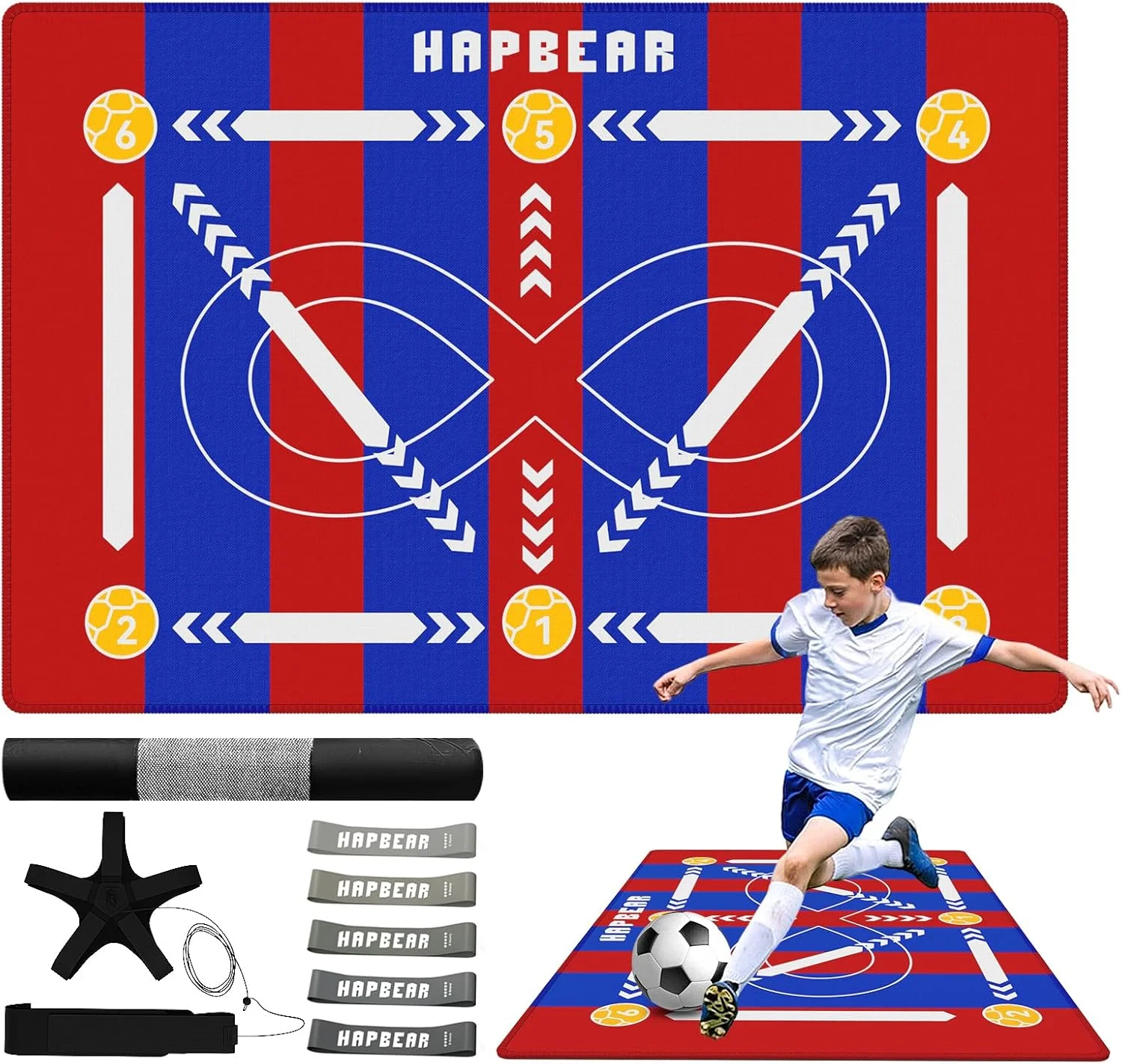 

HAPBEAR Soccer Training Mat - 0.2" Thickened Professional Footwork & Ball Mastery Equipment - Anti-Slip Silent Football Practice Mat for Home & Gym - All Ages Speed Agility Trainer