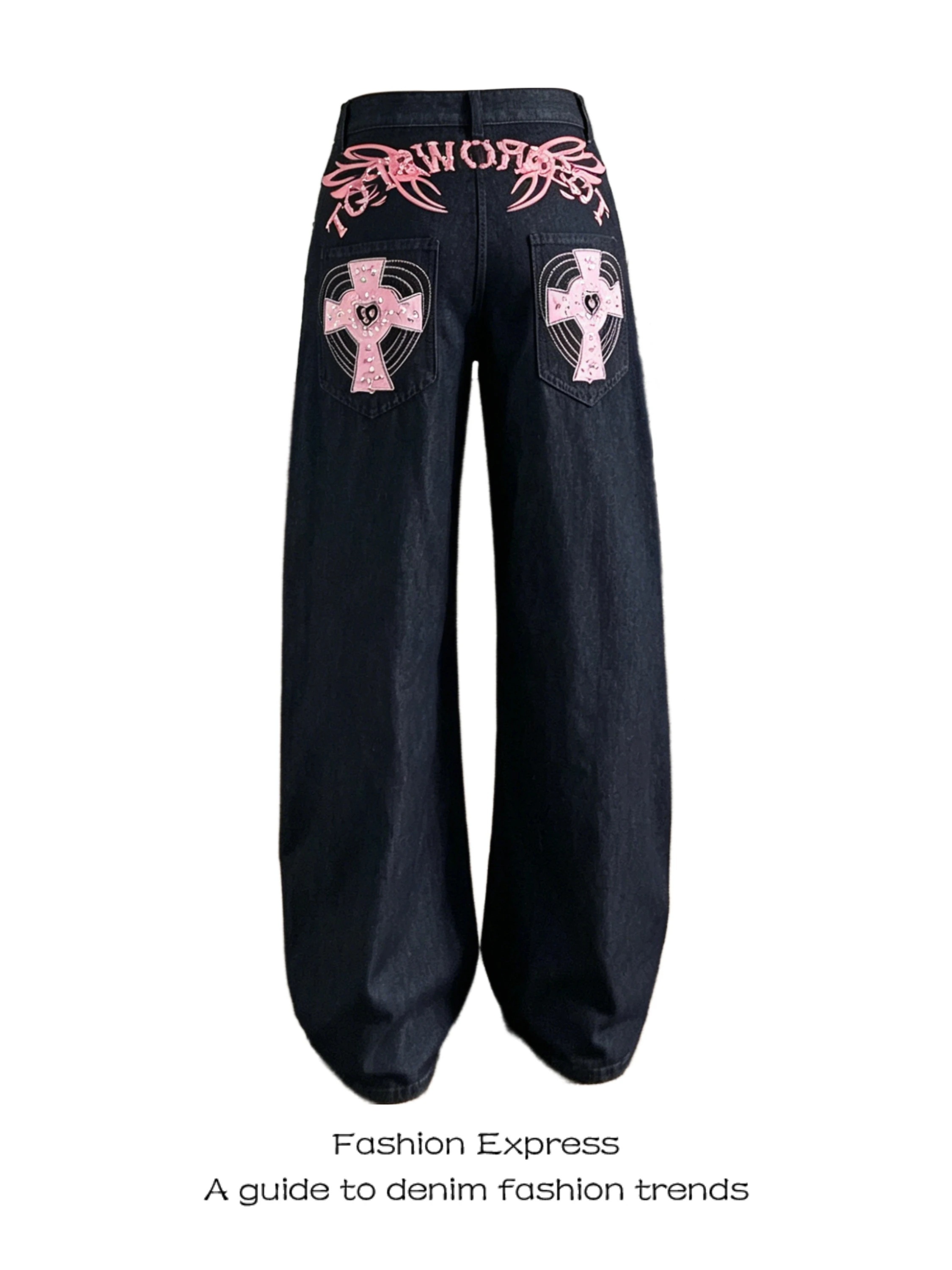 

Retro American Denim Jeans Women's High Waist Loose Cross Blade Black High Street Wide Leg Pants Casual Wear Resistant