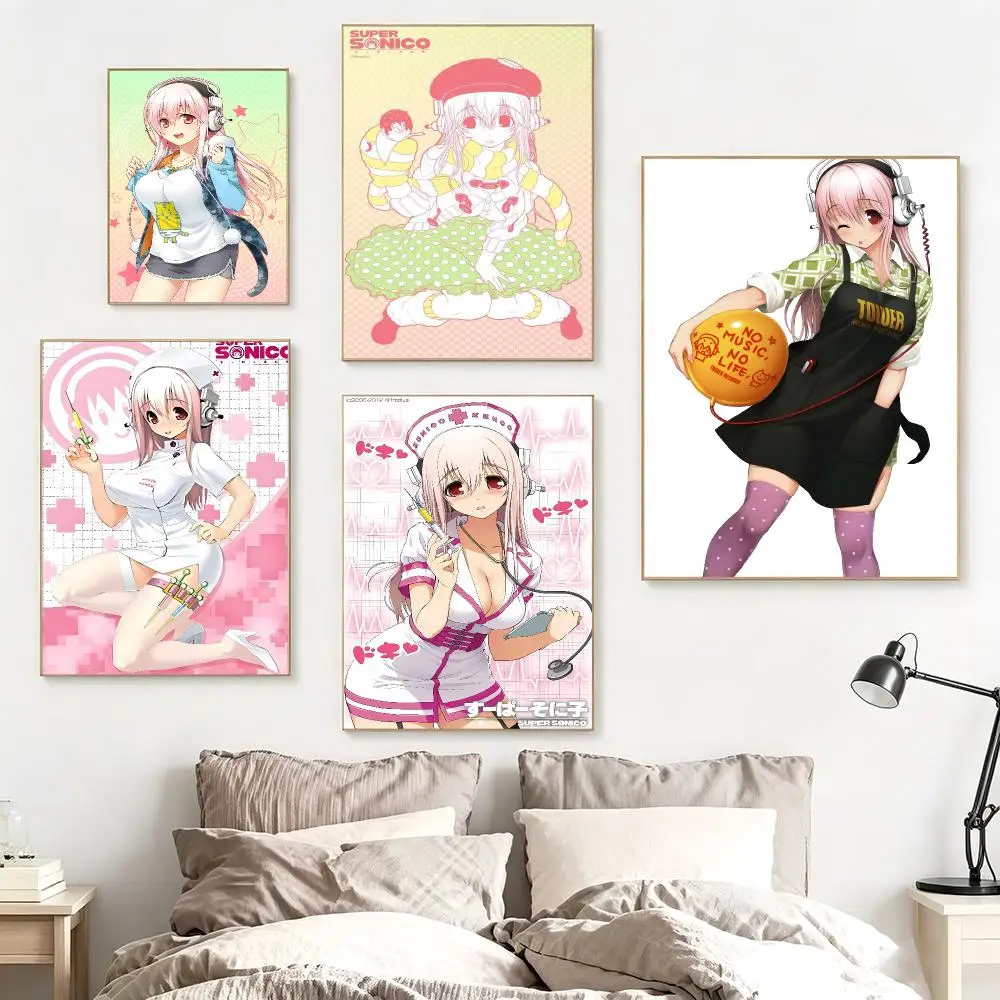 Japanese Anime S-Super Sonico Poster impermeable para el hogar sala de estar dormitorio bar decoracion estetica