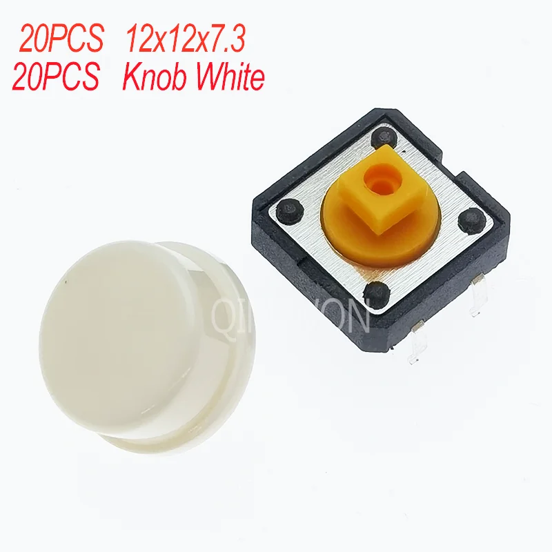 20PCS Tactile Push Button Switch Momentary 12*12*7.3MM Micro switch button with knob Yellow Green Red Kit 12x12x7.3