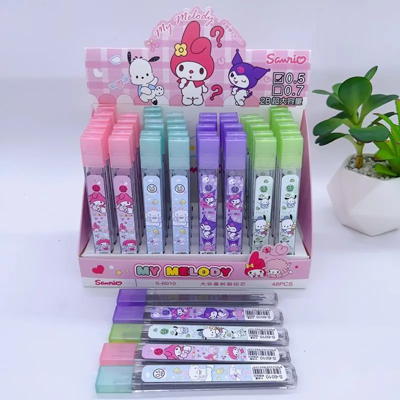 Sanrio Cartoon Mechanical Pencil Replace Lead 48pcs/Box Kuromi Capybara Propelling Pencils Refill Kawaii Students Stationery