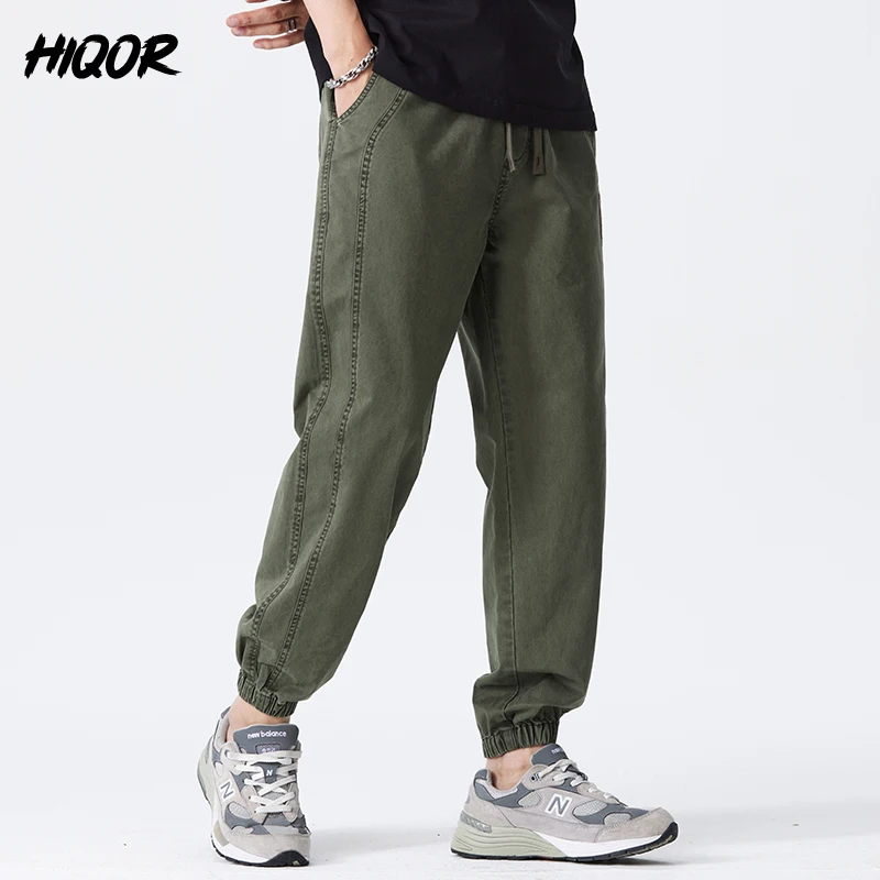 HIQOR New In Men\'s Casual Harem Cargo Pants High Quality 100% Cotton Sweatpants Summer Sport Joggers Patchwork Trousers For Men