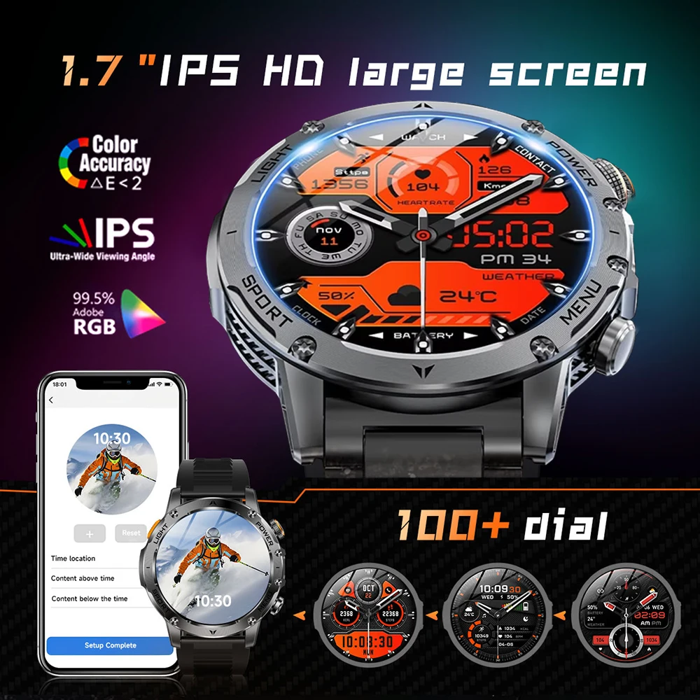 New Outdoor Men's Sports Smart Watch 1000mAh Battery IP68 Waterproof Bluetooth Call Heart Rate Blood Oxygen Sleep Health LED Flashlight Fitness Adult 1.7-inch Large Screen HD Smart Watch Supports Android IOS Phone Connection view 4
