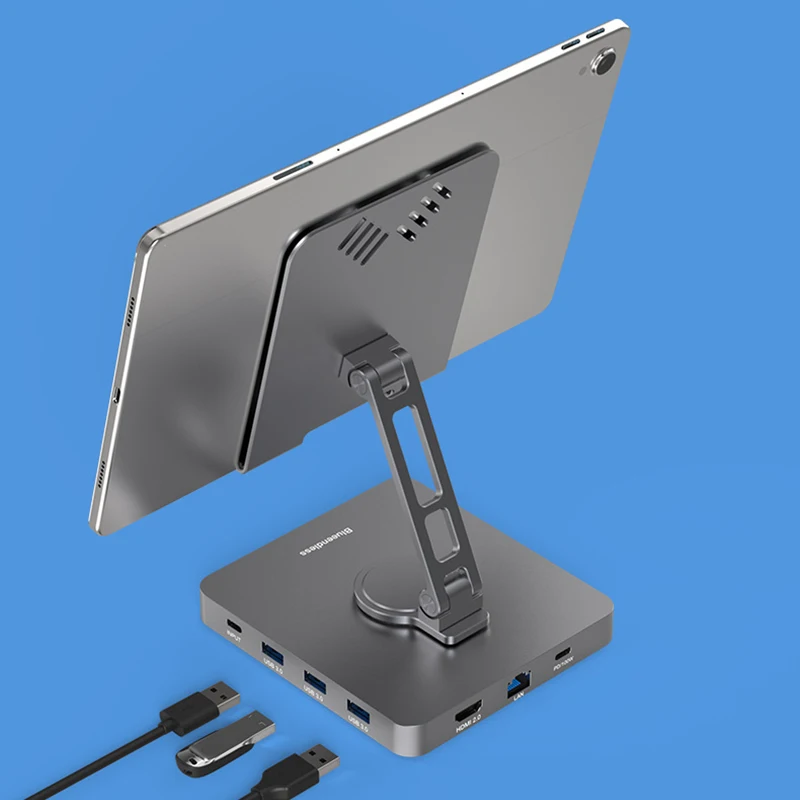 Folding charging tablet stand for phone with HDMI 4K 60HZ RJ45 1000M PD 100W multi USB-C HUB ipad pro docking station hd Dock