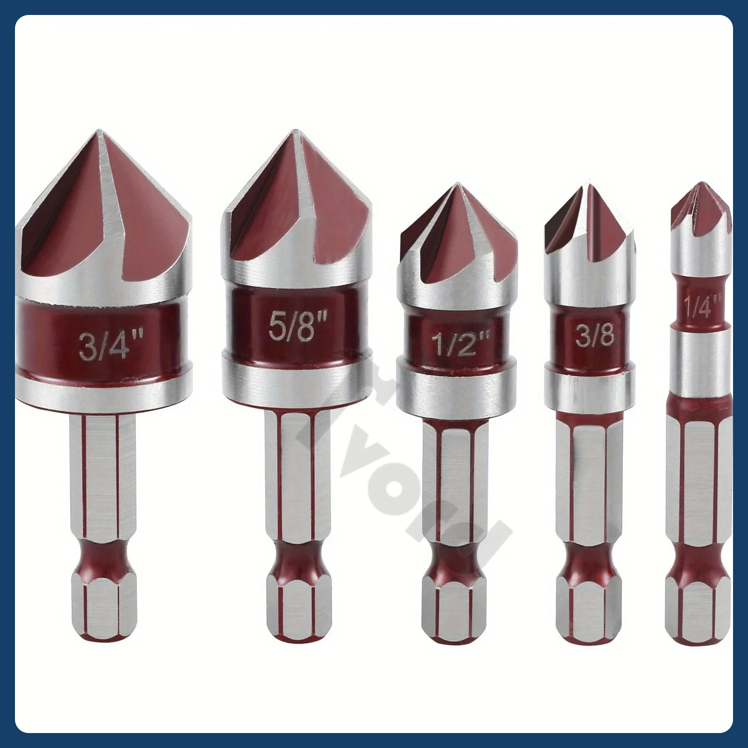 

5pcs M35 Cobalt Countersink Drill Bit Set 5 Flute 82° 1/4" Hex Shank 1/4 3/8 1/2 5/8 With Holder Storage Strip for Metal Work