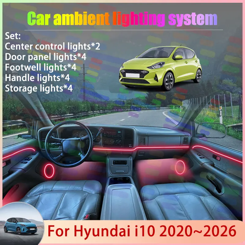

For Hyundai i10 2020~2026 Grand AC3 AI3 MK3 2021 2/18 in 1 Car Atmosphere Light Lamp RGB Shade Ensemble Streamer Atmosphere Set