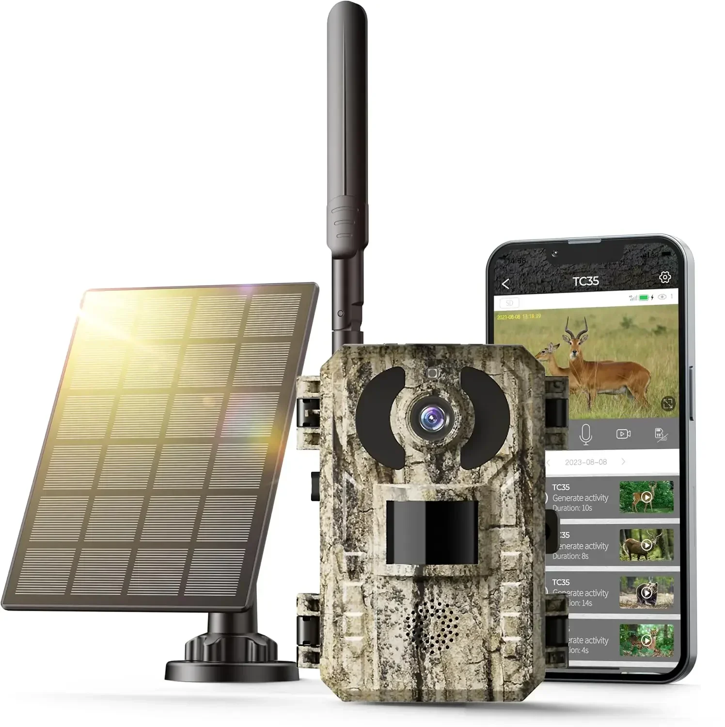 4G LTE Cellular Trail Camera 8K 48MP Game Camera with Solar Panel No Glow Night Vision Motion Activated IP66 Waterproof, 98ft 130° Hunting Cam Cell Phone App for Outdoor Wildlife Deer Monitoring