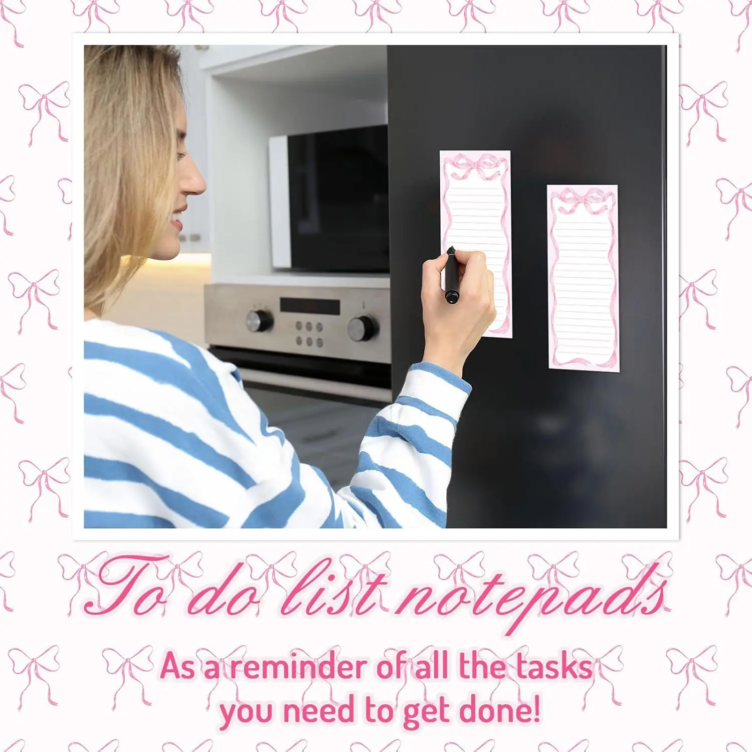 60 Blatt 1 Stück rosa Schleife Coquette magnetische Notizblöcke To Do List Pad Lebensmittelgeschäft Einkaufsliste Notizblock für Zuhause Küche Kühlschrank Dekor – Detail 3