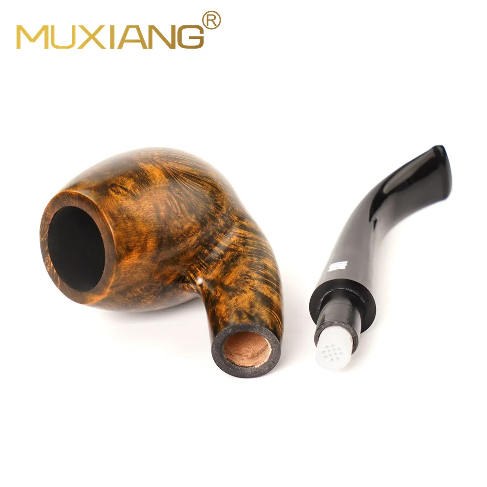 MuXiang SherlocksHolmes Tobacco Pipe Casual Reading Pipe Handmade Briar Wood Pipe 9mm Filter Element Filter Curved Handle Pipe