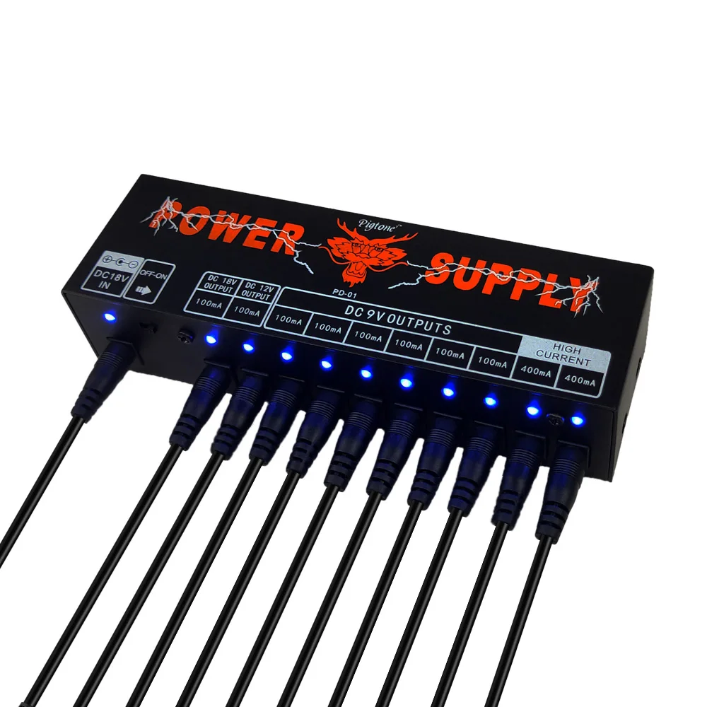 Pigtone PD-01 Guitar Effect Pedals Board Power Supply 10 Way Outputs For 9V/12V/18V Voltage Protection Guitar Accessories