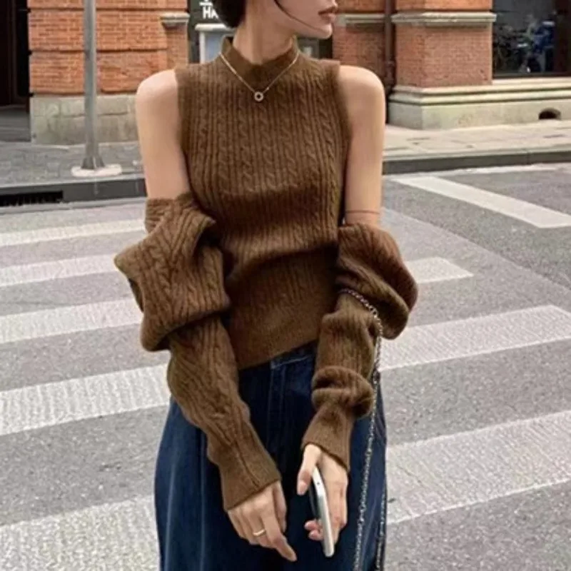 

Oneck Simple Casual Women Elegant Pullovers Slim Waist Long Sleeve Sweater 2024 Autumn Winter Korean Chic All-match Knitted Tops