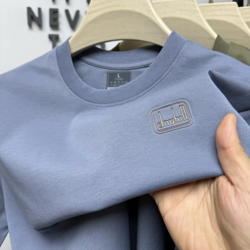 

High end men's short sleeve round neck T-shirt summer fashion new original design badge concave convex cotton loose casual top